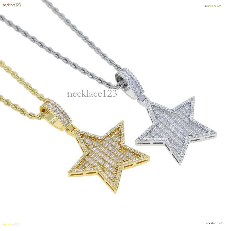 Zircon Star Pendant Necklace Hip Hop 5 point star Bg for Men women Fashion Simple jewelry