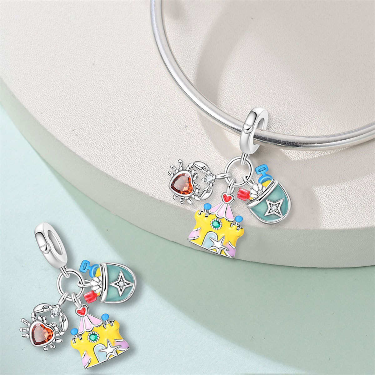 Summer vacation style sunshine beach castle sports bead Charms pendant DIY jewelry bracelet accessories 925 Silver Sterling silver jewelry new style