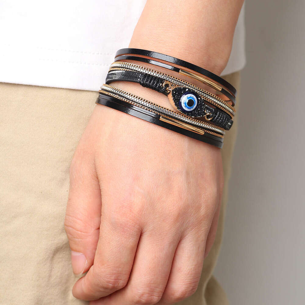 Bohemian style hot selling Devil's set with Eye water dia leather bracelet