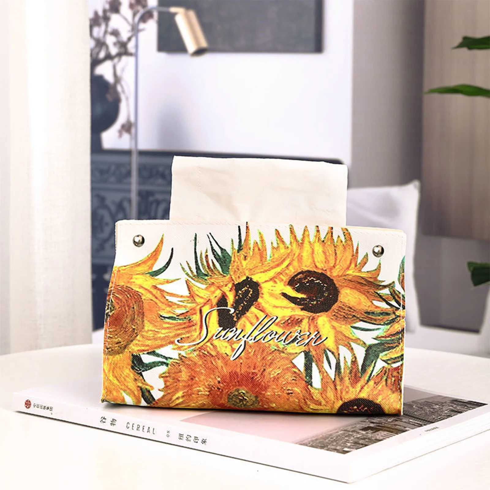 Leather Tissue Holder Oil Painting Tissue Box Bedroom Kitchen Storage Box Napkin Holder For Home Office Desk DecorationM251124