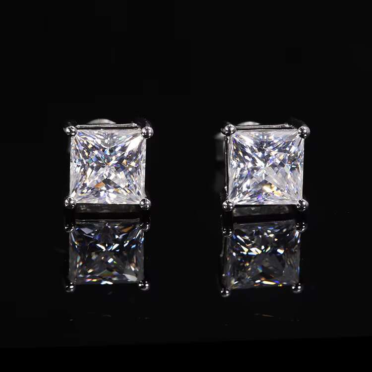 Luxury Quality Gra Certified 1ct Square Princess Cut Moissanite Diamond Stud Earring for Women 925 Sterling Silver Hot Jewelry