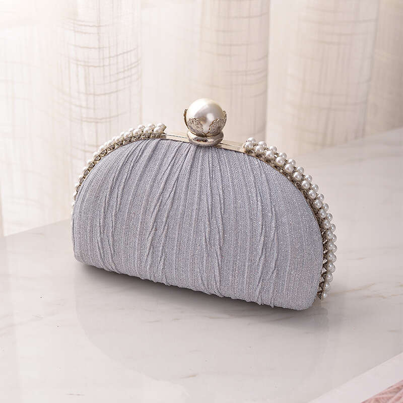 Dinner Bag New Pearl Dinner Black Pleated Evening Gown High End Feel Hundred Clutch Bag Special KQ