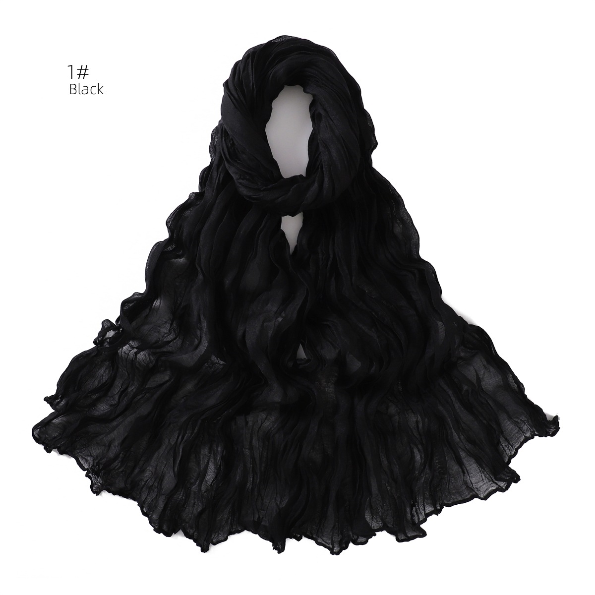 K501 Cross-border spring and autumn pure color Bali yarn twist wrinkled cotton and linen breathable thin scarf female hijab silk scarf spot wholesale
