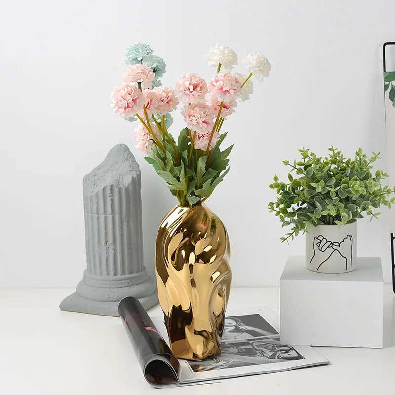 Modern Light Luxury Creative Ceramic Golden Vase Decoration Living Room Bedroom Decoration Cabinet Flower Vase Home Decoration C251124
