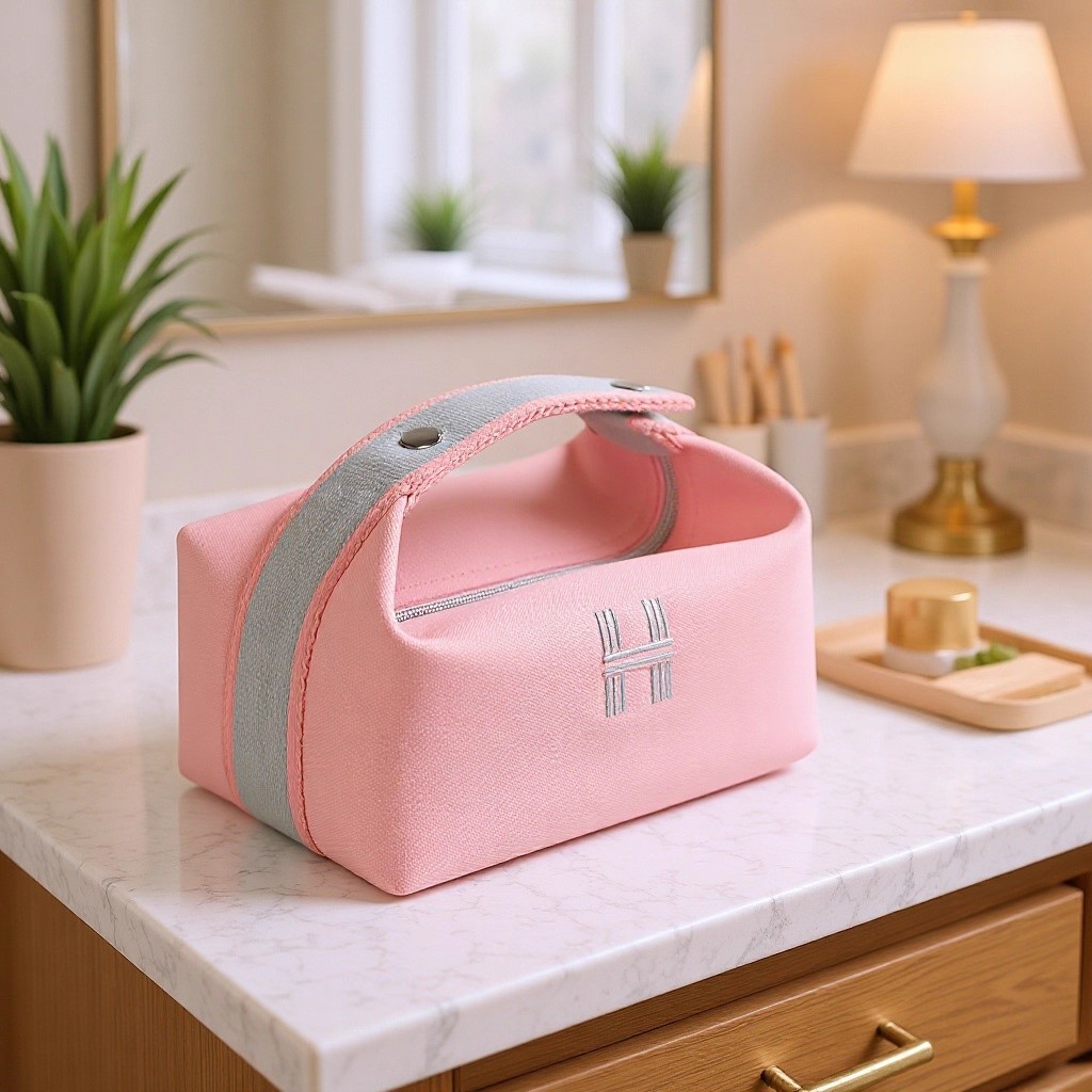 Women's Portable Travel Cosmetic Bag, Minimalist Canvas Toiletry Organizer with Handle, Large Capacity Makeup Pouch for Travel & Daily Use design
