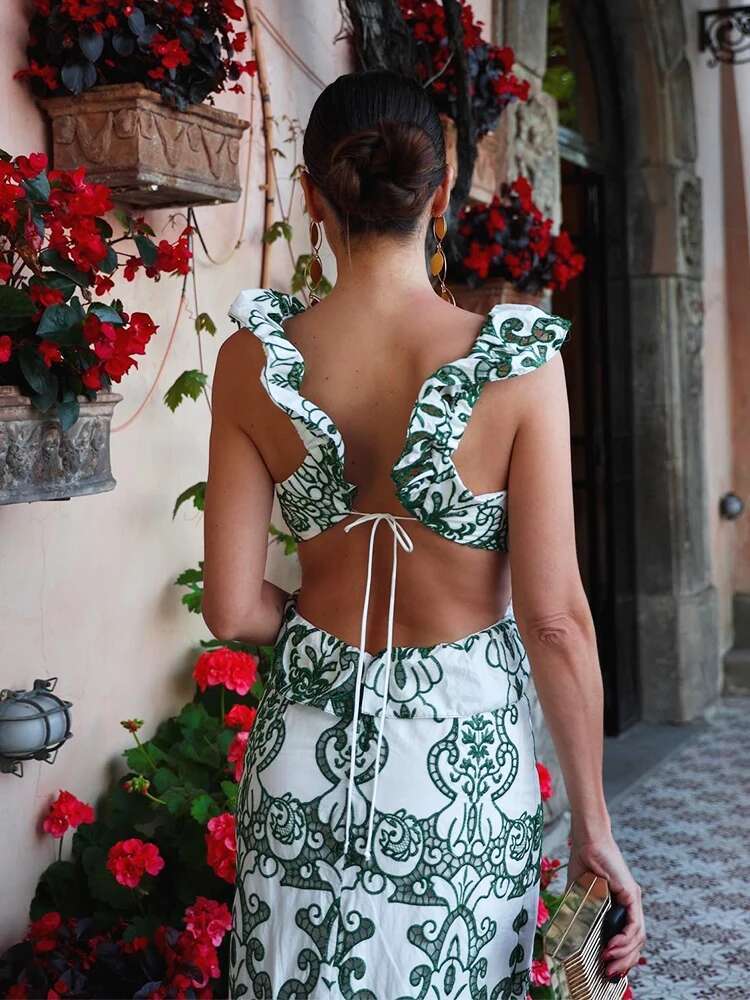 Vintage Flower Embroidery Summer Maxi Dress Women Bakless Tie Up Ruffles Long Beach Vestidos Sexy Tank Party Dresses Sundress
