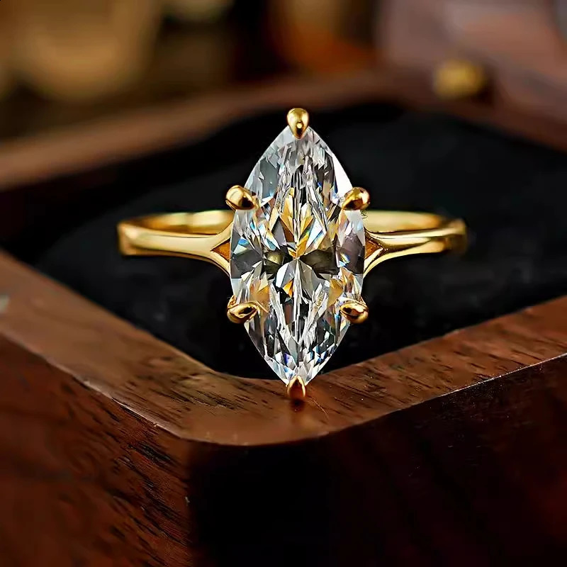 Karachis Minimalist Marquise High Carbon Diamond Ring Womens 925 Silver Inlaid Engagement Diamond Ring Style Jewelry 250327