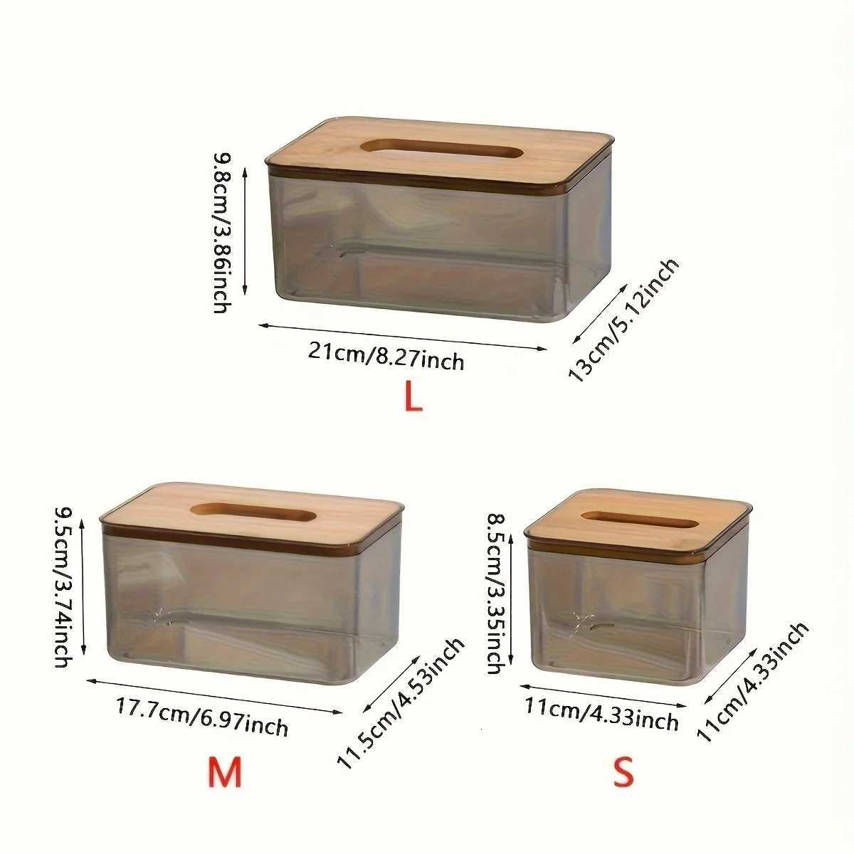 1pc-Multifunctional Tissue Holder Paper Box With Bamboo Cover Transparent Container Living Room Bedroom Tissue Storage BoxM251124
