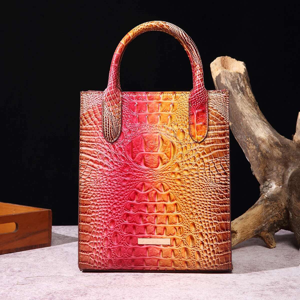 Vintage Crocodile Pattern Tote PU Satchel Bag Women's Classic Handbag For Commute