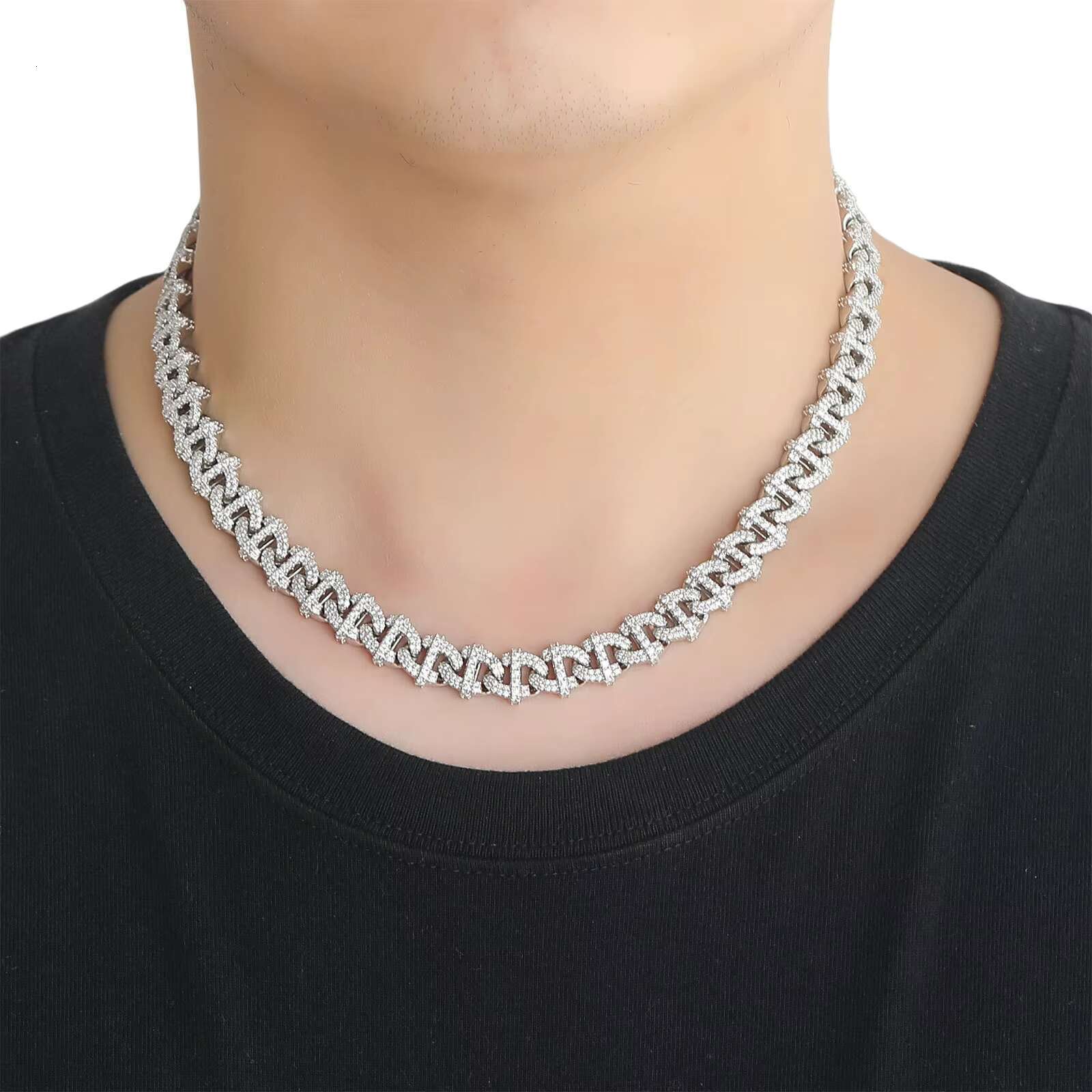 10MM Geometric Cuban Chains Necklace Hip Hop Diamond Cuban Link Chain Iced Out Brass Zircon Necklace Fashion Jewelry for Men