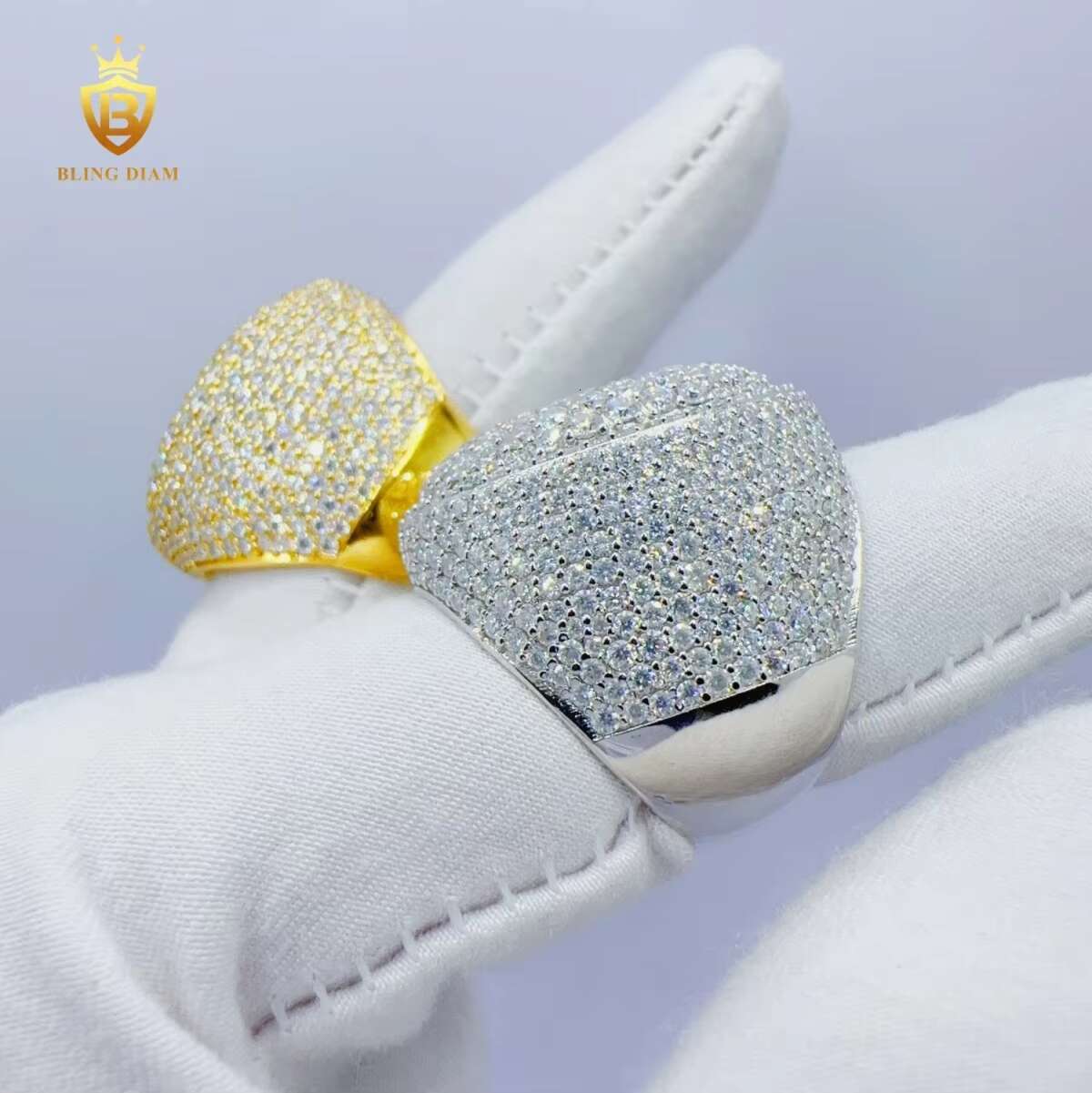 Diamond Tester Iced VVS Moissanite Ring Cool Pinky Man Hip Hop Style White Gold Plated Jewelry for Men