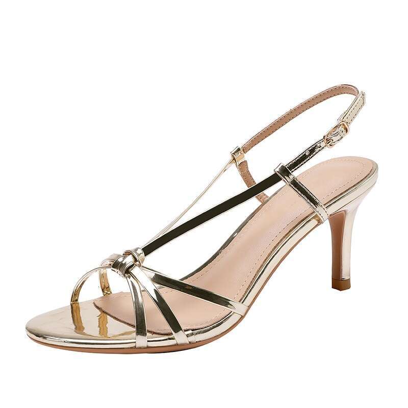 Woman Sandals Golden High Heeled Shoes For Women New Summer A Slim Heel Elegant Socialite With Exposed Toe Sandals French Style Dress