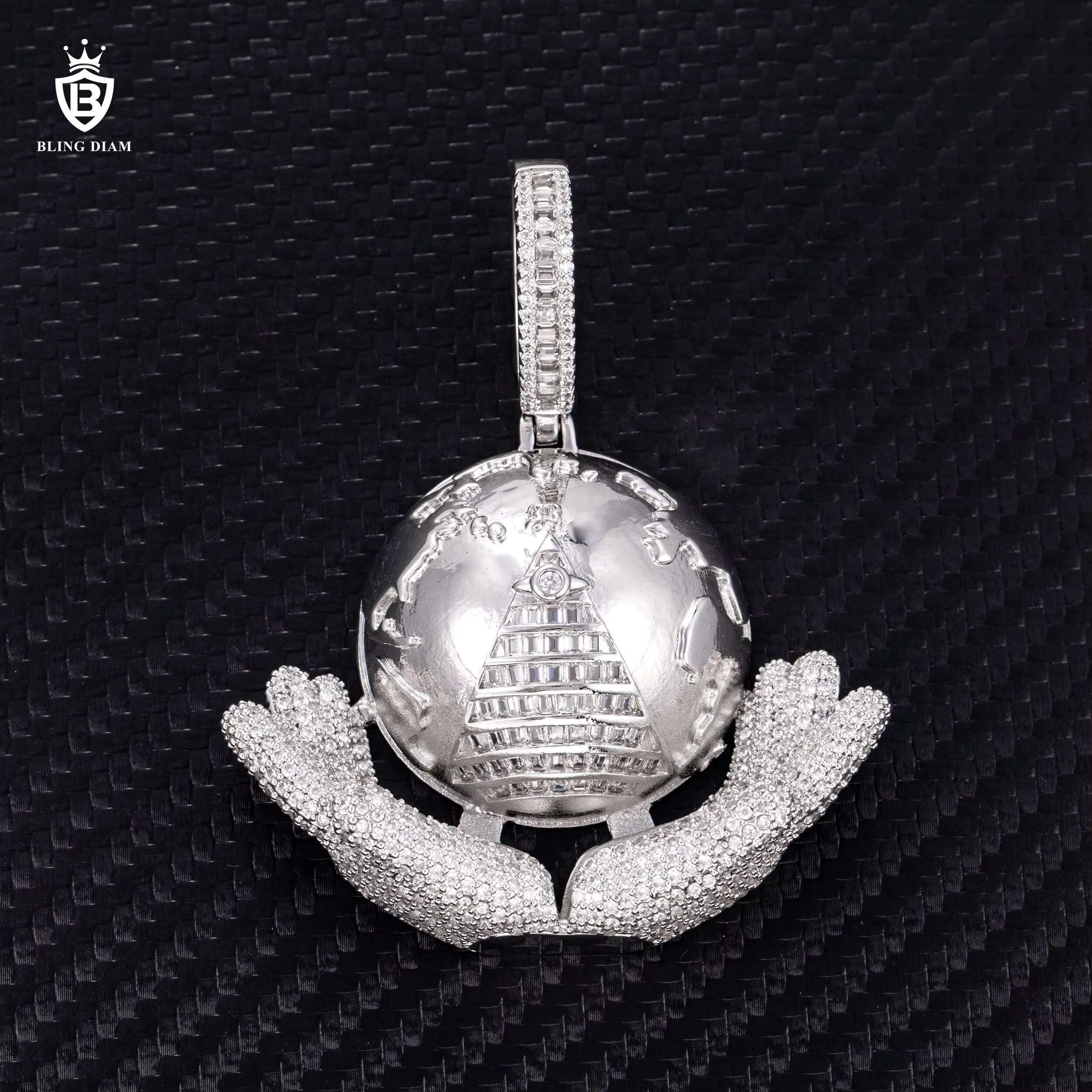 Wholesale Custom Pendant Iced Out Jewelry Hip Hop Brass Full VVS Moissanite Diamond Mens Necklace Set Earth Pendant
