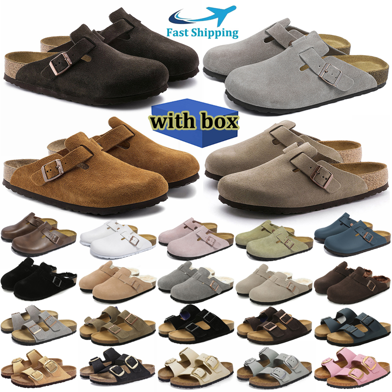 with box designer sandals clogs slippers men women suede leather mens stylish slides outdoor comfortable shoes black brown sand