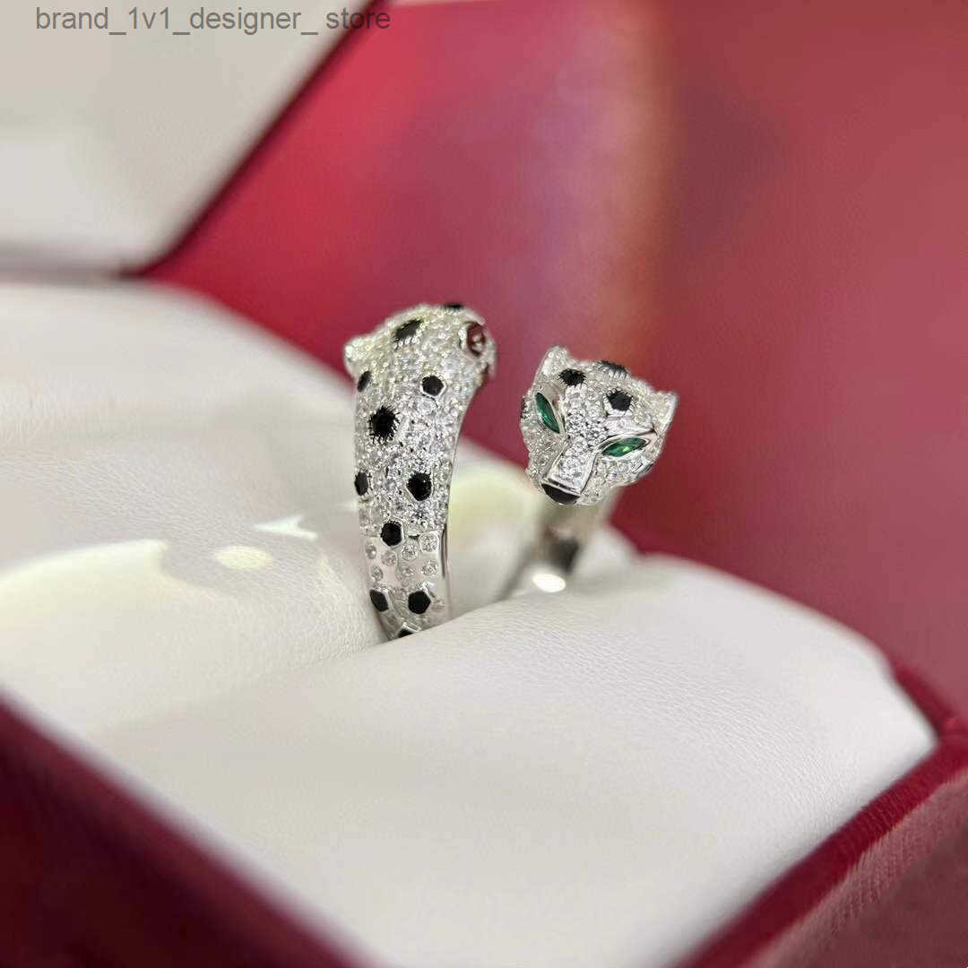 Classic Double Leopard Head Ring Paved Cubic Zirconia Stone Animal Jewelry For Women Men Green Eyes Panther Ring S925 Sterling Silver Crystal Panthere