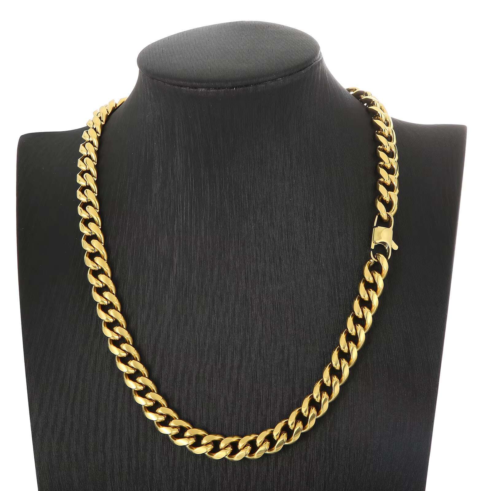 Stainless Steel 24k Gold Filled Women Choker Jewelry Mens Miami Cuban Link Chain Chunky Necklace Statement Customized