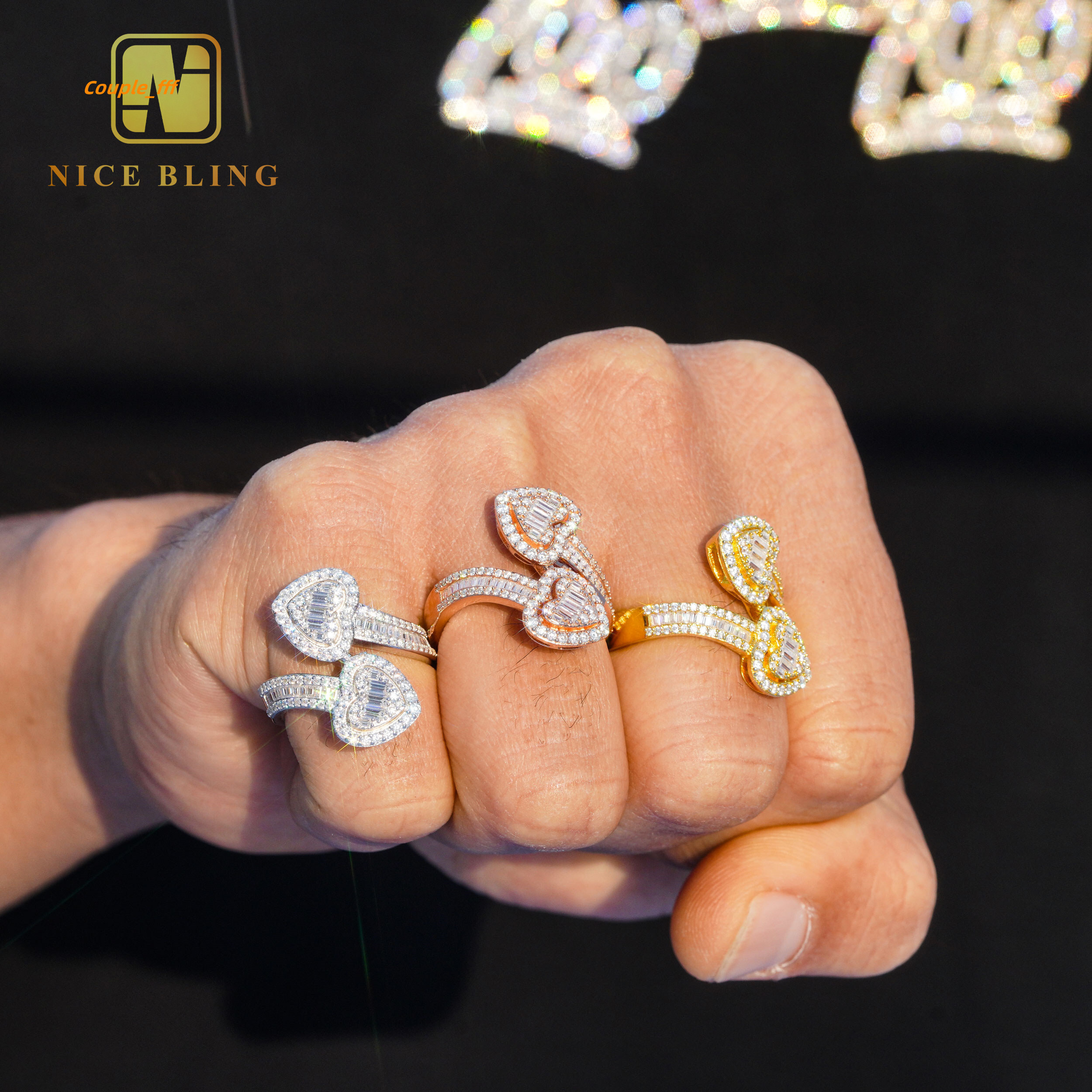 Pass Diamond Tester Wedding Bridal Jewelry baguette Cut Heart VVS Moissanite 925 Silver Curved Band Luxury Hiphop Ring