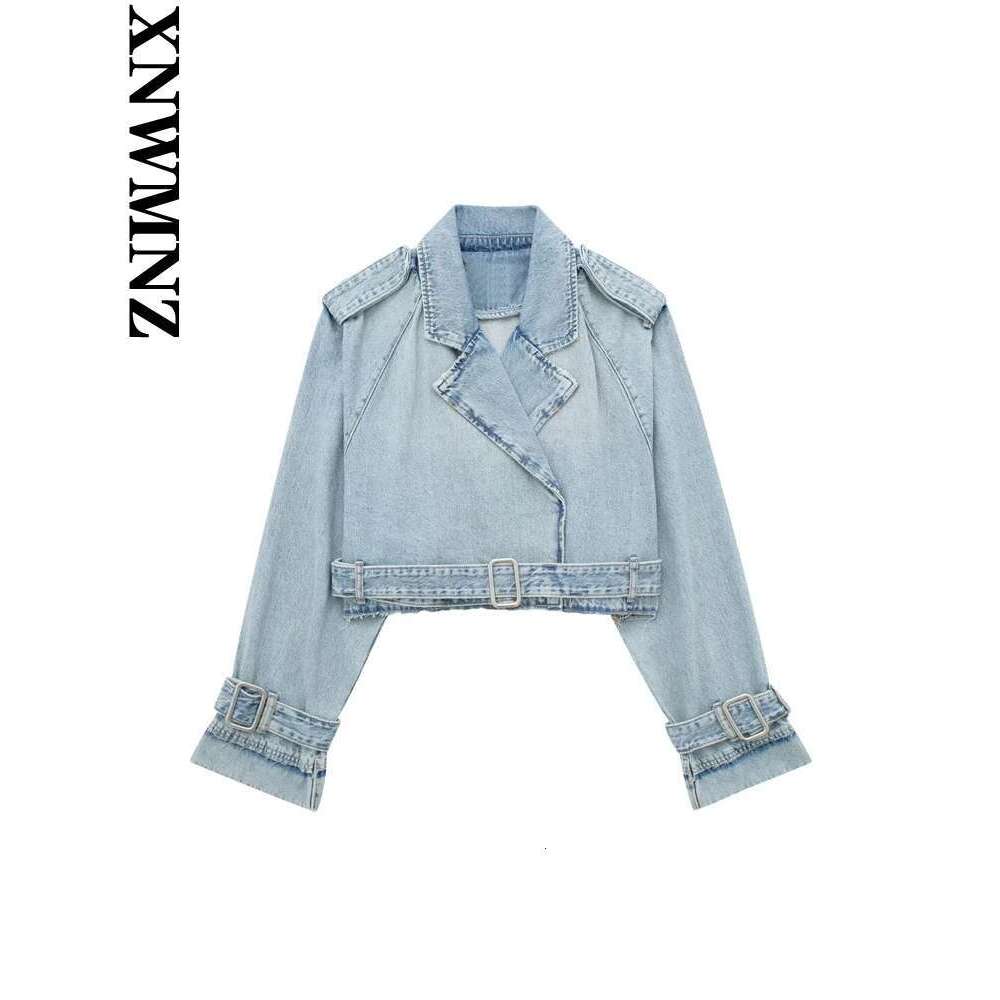 Designer Clothes XNWMNZ Women Fashion Spring Autumn Denim Trench Coat Simple Casual Short Belt Double Breasted High Street Female Jacket Top
