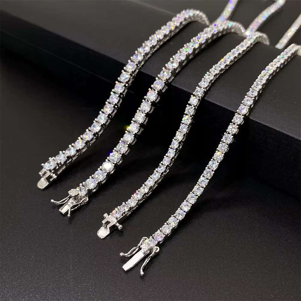 Pass Tester Diamond Hip Hop Bling Jewelry 925 Sterling Silver VV 3.0mm Moissanite Tennis Chain Bracelet