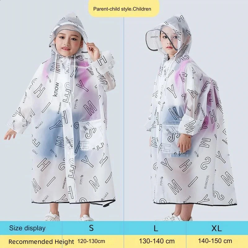 Family Raincoat Translucent Rain Coat with Letters EVA Hooded Rain Poncho for s Men Women 250421