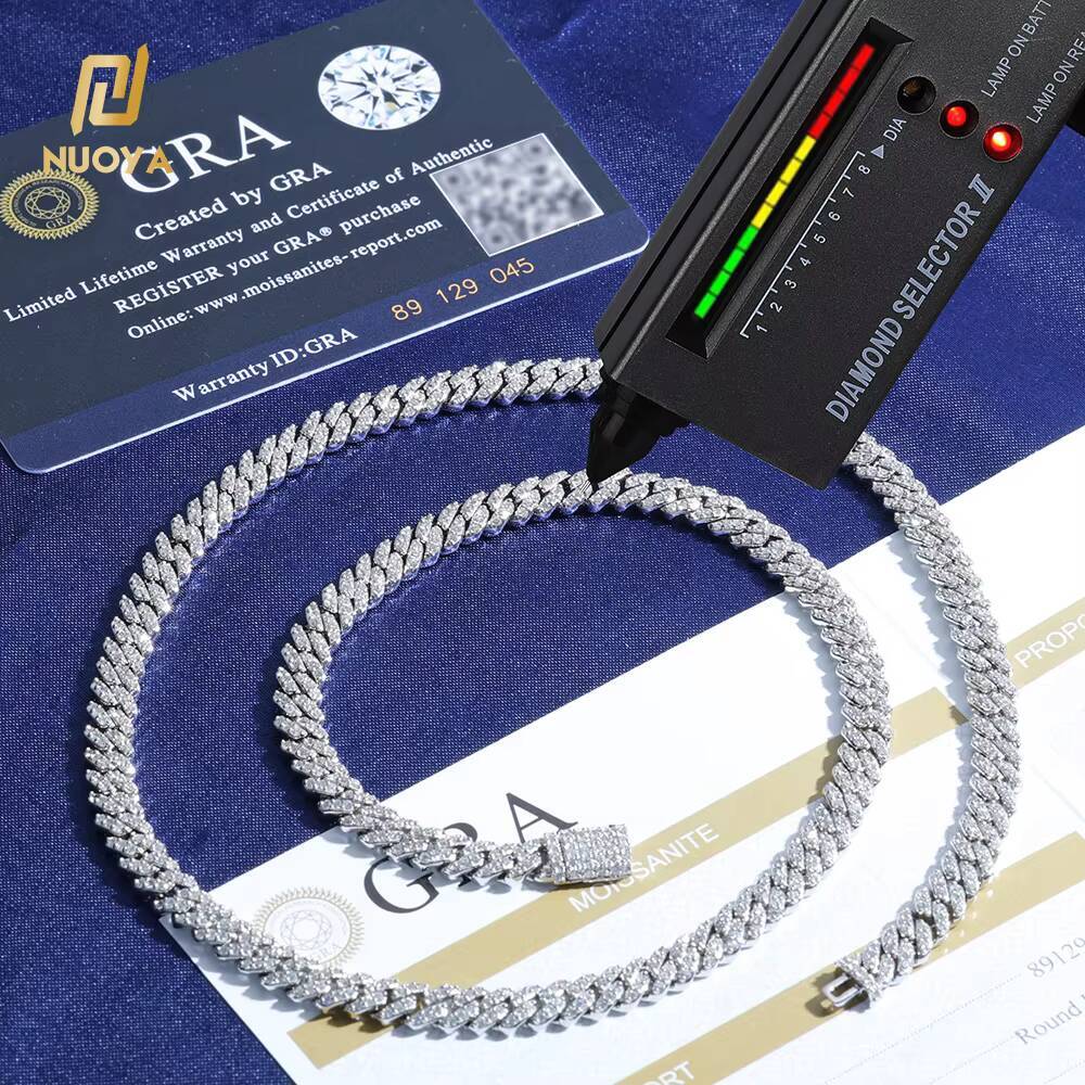 NUOYA Hip Hop Bracelet 925 Silver Iced Out Cuban Link Pass Diamond Test Custom 6mm Width 1 Row Cuban Chain Moissanite Bracelet