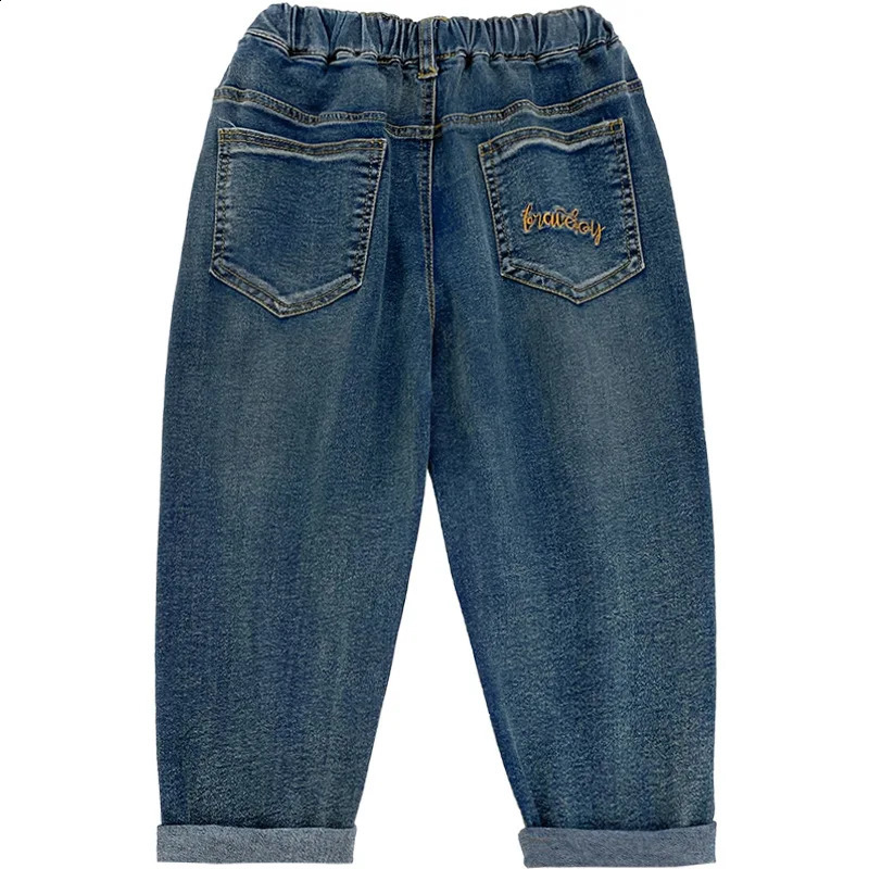 2024 Mens Jeans Childrens Light Blue Spring and Autumn Big Kids Back Waist Fashion Pants Bottom 250414z