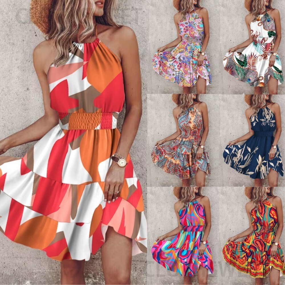 2024 Summer Fashion Sexy Off the Shoulder Hanging Neck Womens Dress Women