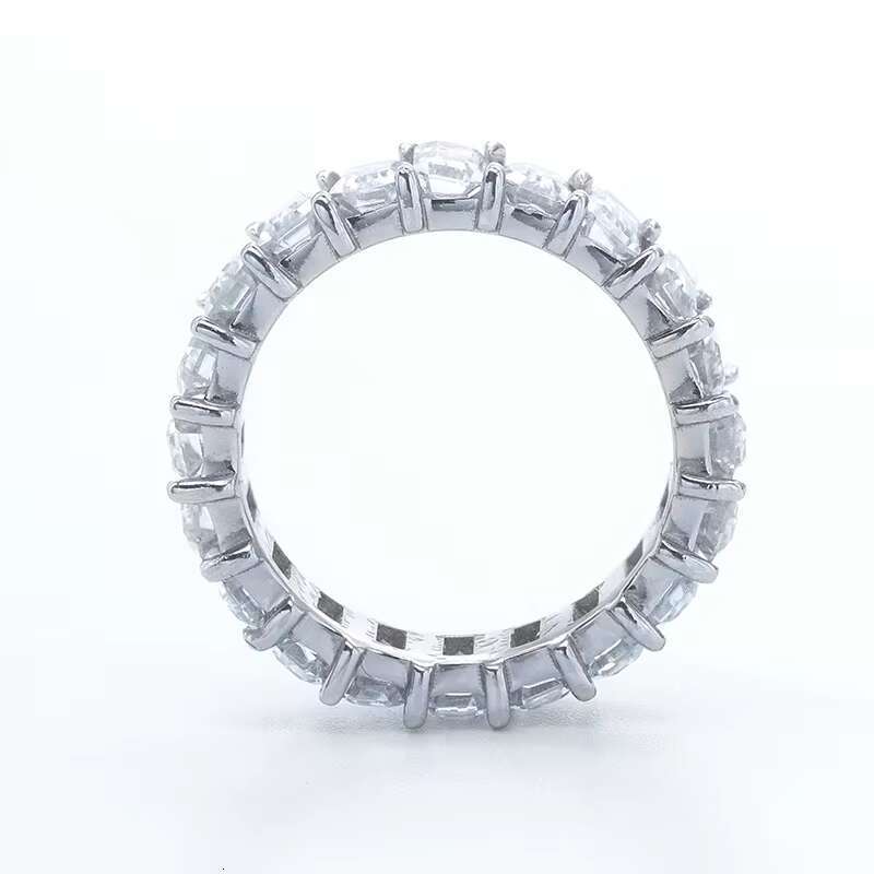 925 Sterling Silver 14k Gold Eternity Band Ring VVS GRA Certificate Moissanite Emerald Moissanite Hip Hop Ring