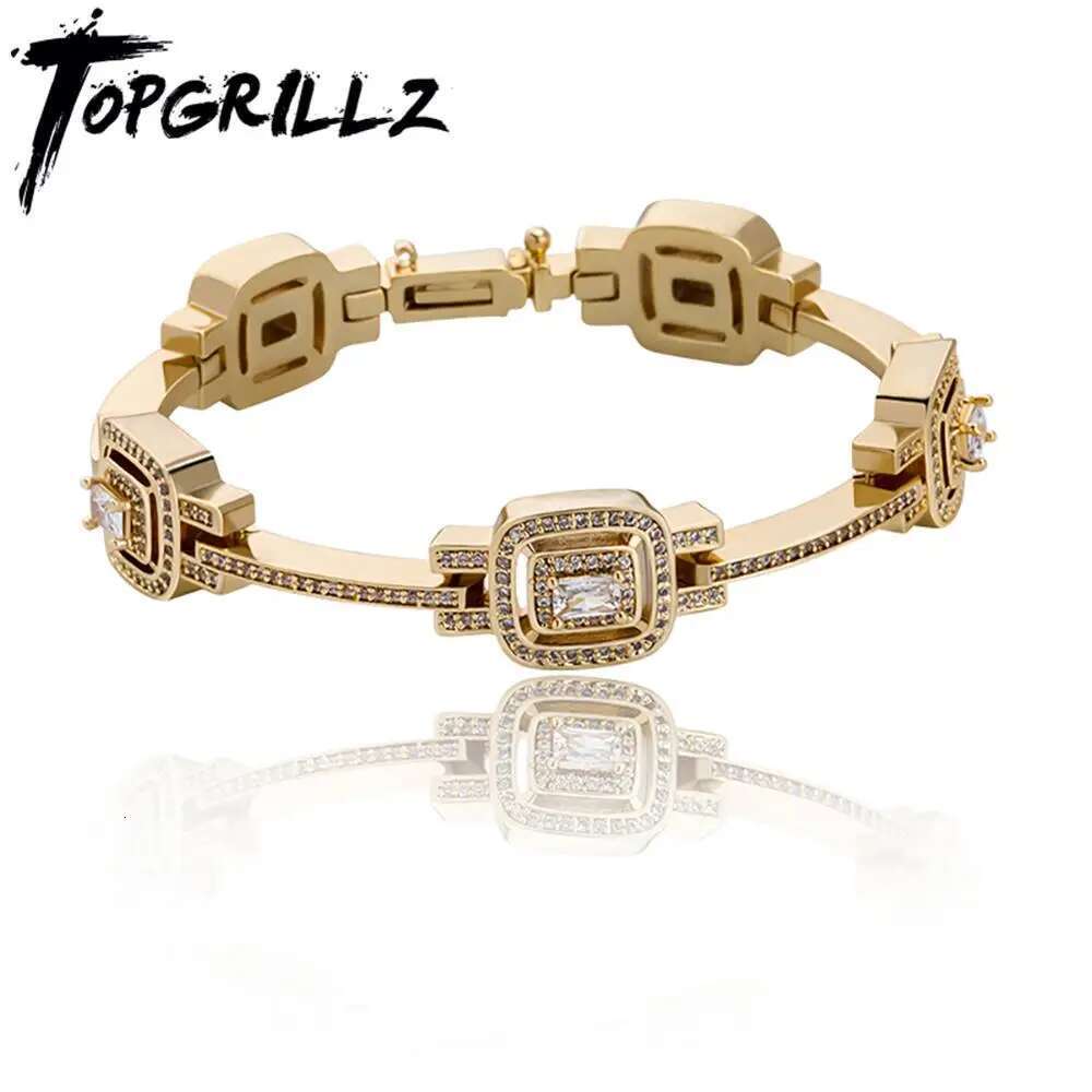 TOPGRILLZ New Fashion Baguette Bracelet Ice Micro Pave Cubic Zirconia High Quality Hip Hop Punk Style Jewelry For Women