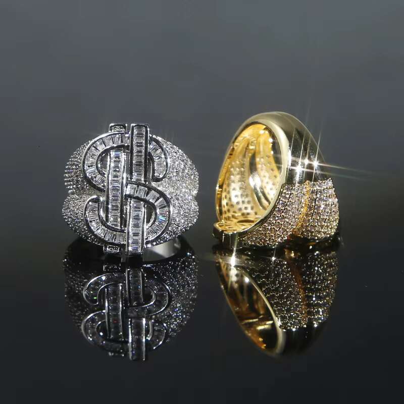 Hip Hop Iced Out Bling Men Jewelry 5A Cubic Zirconia Cz Dollar Sign Ring Size 8 9 10 11