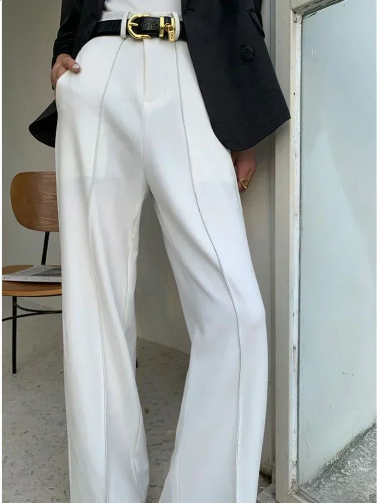 Korean Fashion Straight Trousers Women High Waist Solid Womens Summer Pants High Street Suit Pants Female Loose Wide Leg Pants 250421
