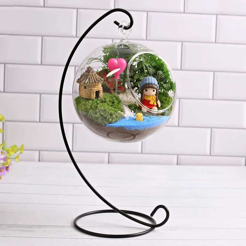 Retro Glass Ball Hanging Stand Candle Holder Portable Iron Art Iron Display Stand 23cm Ecological Bottle Stand Vase C251124