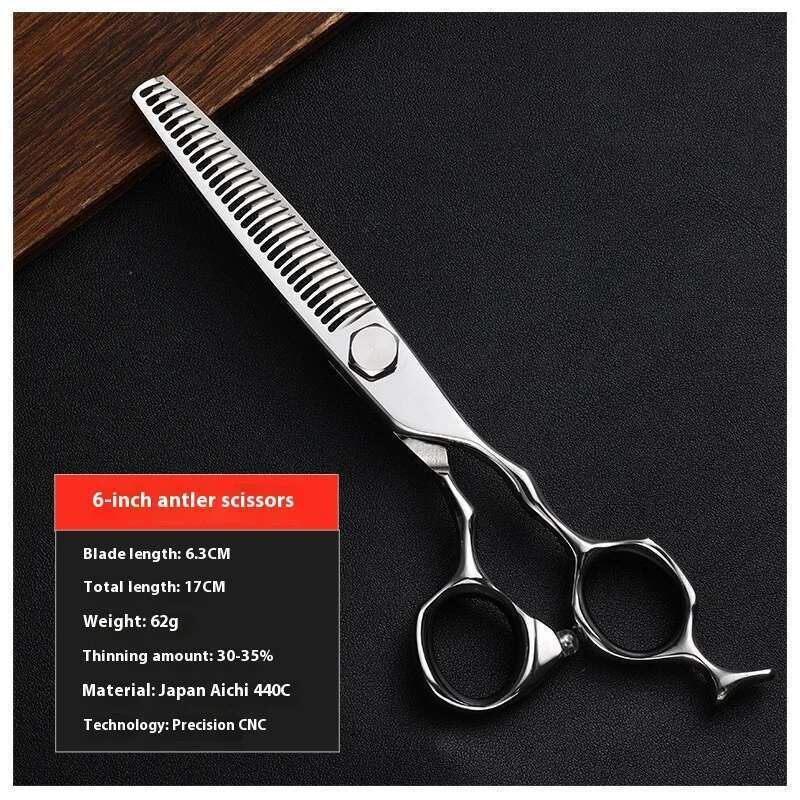 Professional Salon Haircut Scissors Premium Japanese 440C Steel 6.0/6.5/7.0 Inch Flat Tooth Deer Antler Handle Stylists