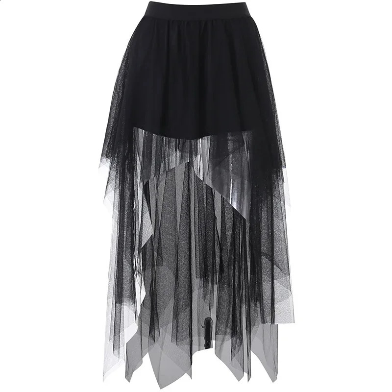 High-Waisted Irregular Net Yarn Skirt for Women Summer Gothic Style Casual Skirt Sexy and Attractive Y2k Clothes Harajuku 250421