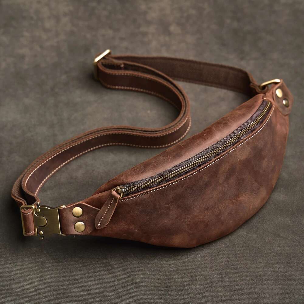 Texture Genuine Leather Retro Waist Multifunctional Crossbody Outdoor Chest Mobile Phone Bag