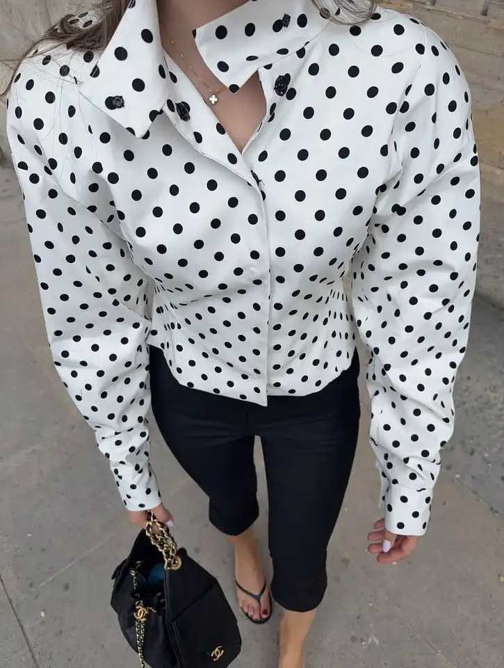 New Women Polka Dot Printing Jacketfashion Slim Fit High Neck Full Sleeve Casual Short Coat J251124