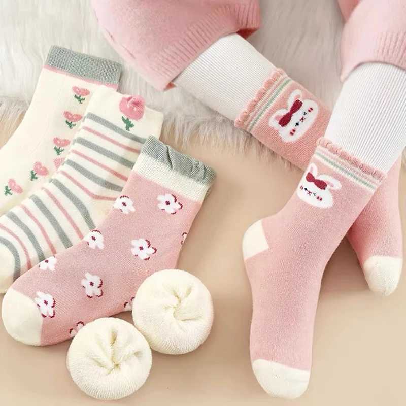 5 Pairs Thickened Fleece Rabbits Pattern Children Girls Warm Socks Lovely Trendy Soft Comfortable Elastic Half Sock for Girls G251124