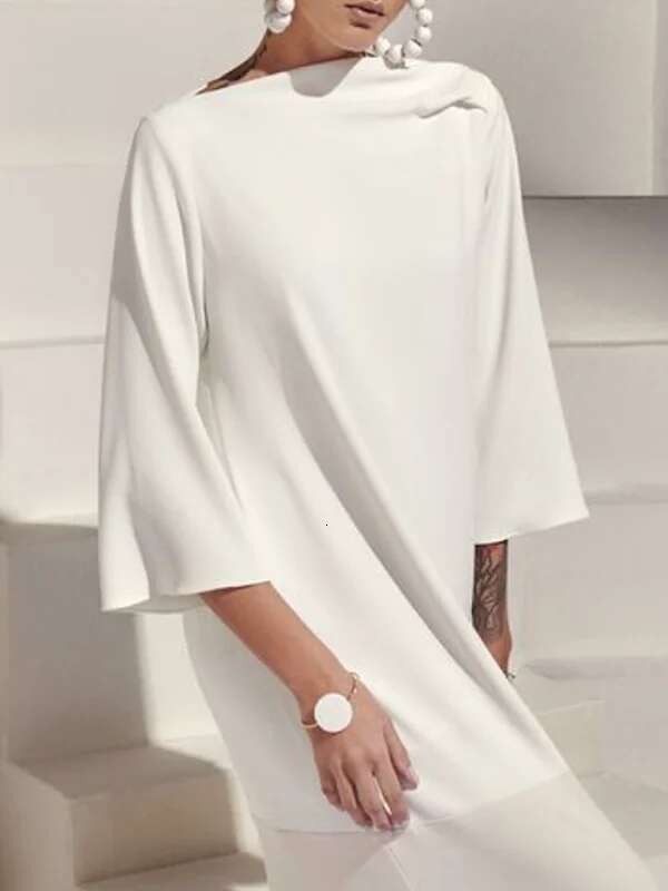 Krisstargirls 2025 New Simple White Black Maxi Dresses Split-Side Boat Neck Women Evening Loose Long Dress For Ladies
