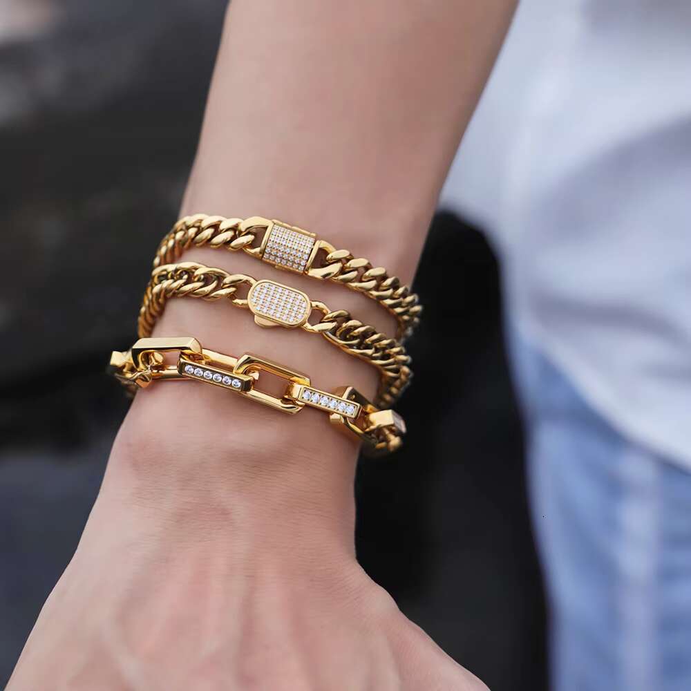8mm Miami Cuban Moissanite Iced Out Clasp Stainless Steel Cuban Link Chain Bracelet Custom Cuban Bracelet for Men