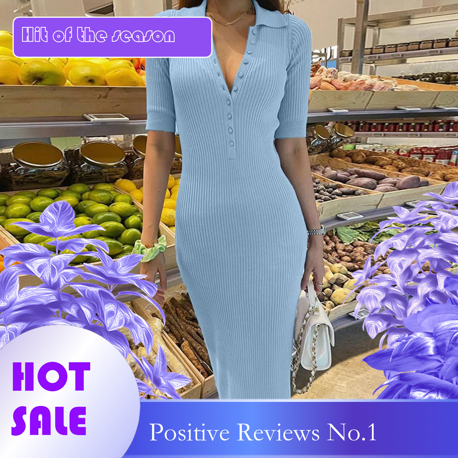 Dongdumaoyi Ribbed Knitted Dress Women V Neck Buttons Solid Color Short Sleeve Dresses Party Spring Autumn Slim Bodycon Vestidos Robes