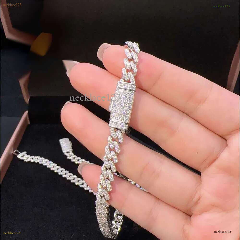 Fashion Hip Pop Jewelry 9mm Width Sier Plated Iced Out Cubic Zirconia Brass Cuban k Chain Bracelet