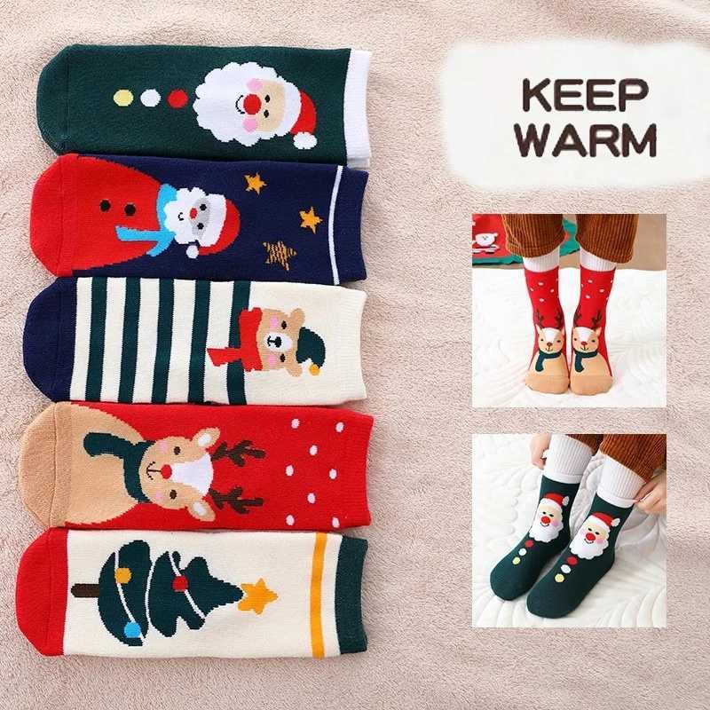 5 Pair Childrens Socks Christmas Thick Woolen Hoop Socks Winter Boys and Girls Warm and Versatile Red Cartoon Mid Tube Socks G251124