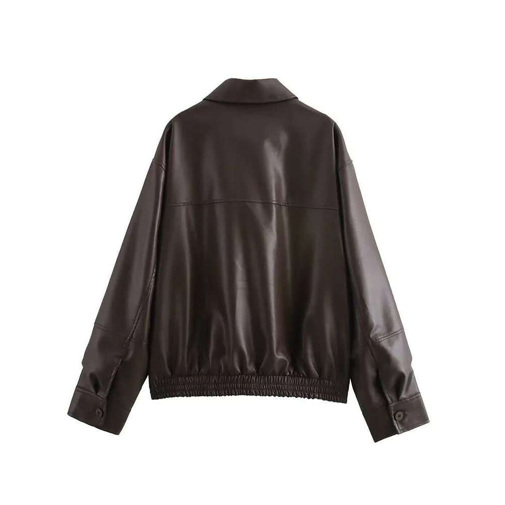 Designer Clothes Autumn And Winter New Arrivals Women's Zippered Loose Lapel Long Sleeve Faux Leather Bomber Jacket