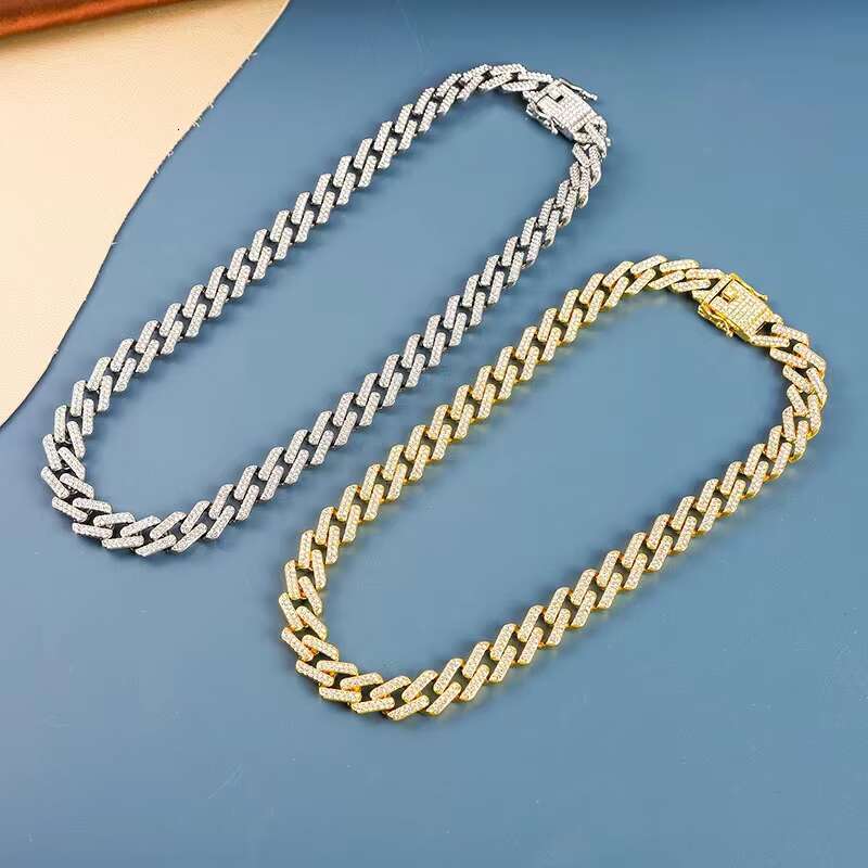 Hip Hop Diamonds Cuban Chain 18K Gold Plated Moissanite Iced Silver Women Men Stylish Rap Style Miami Cuban Link Chain Necklace