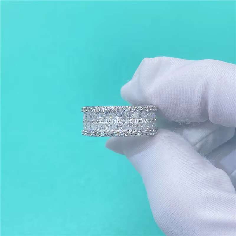 Sparkly Lab Moissanite Diamond Bride Jewelry Double Row Stone Moissanite Eternity Band Ring for Women and Man