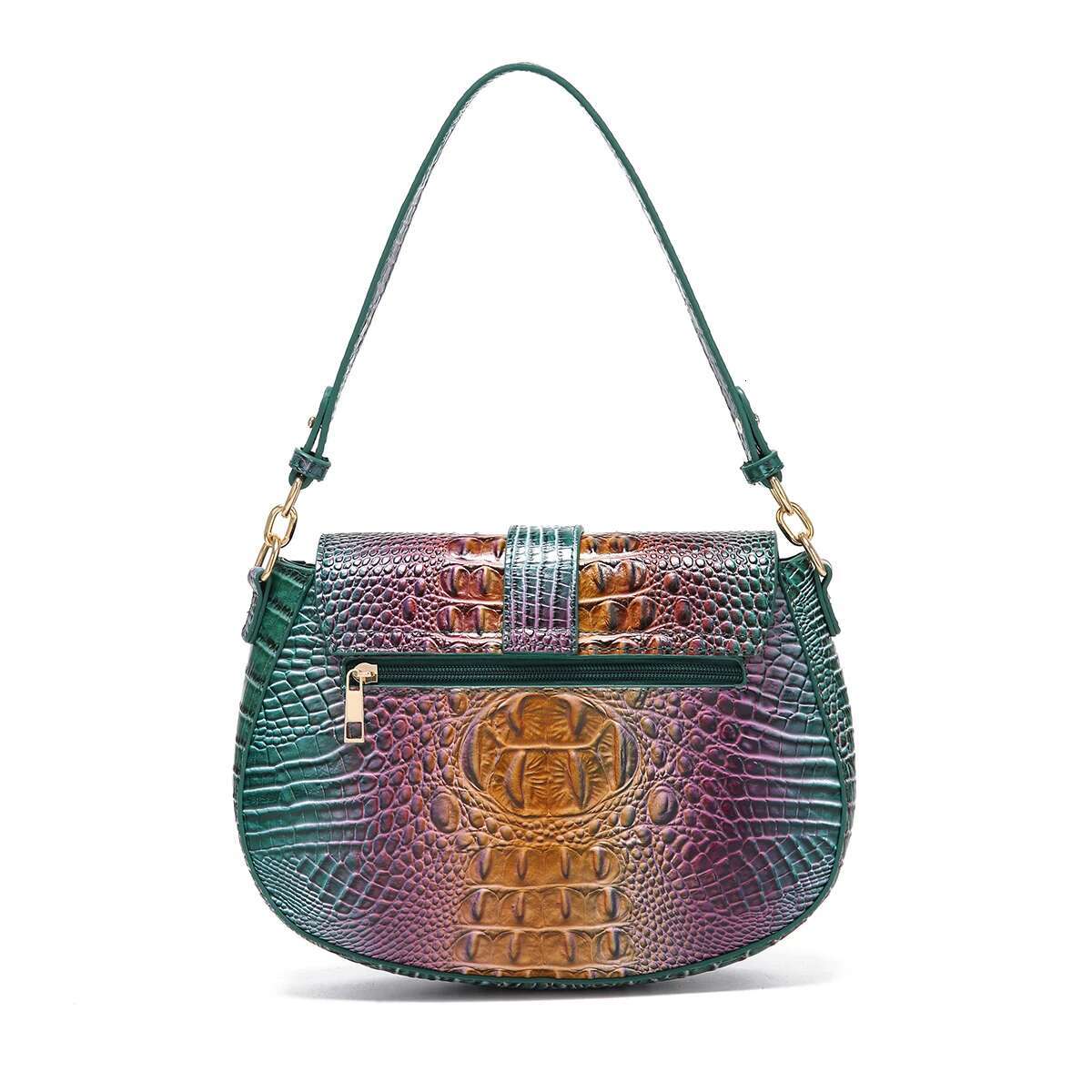 Saddle Large Buckle Crocodile Pattern, Colorful Underarm Bag, Single Bag With Shoulder Strap And Crossbody