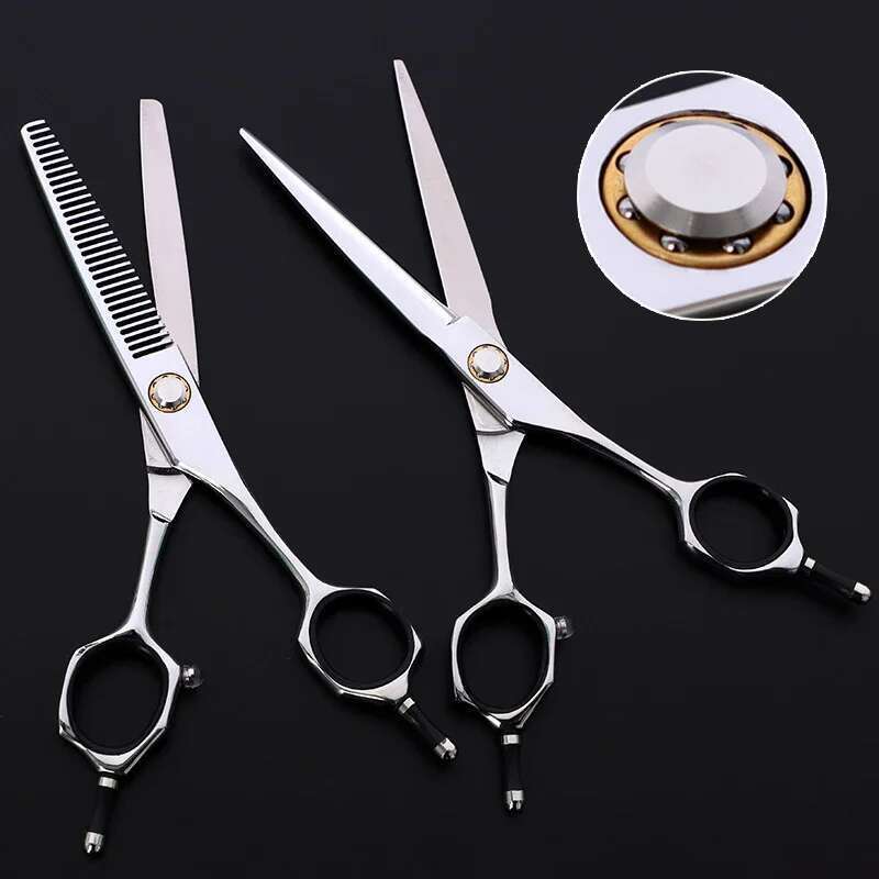 6.0 Inch Japan 440C Steel Bearing Barber Shop Professional Straight Cutting Thinning Haircut Scissors Set