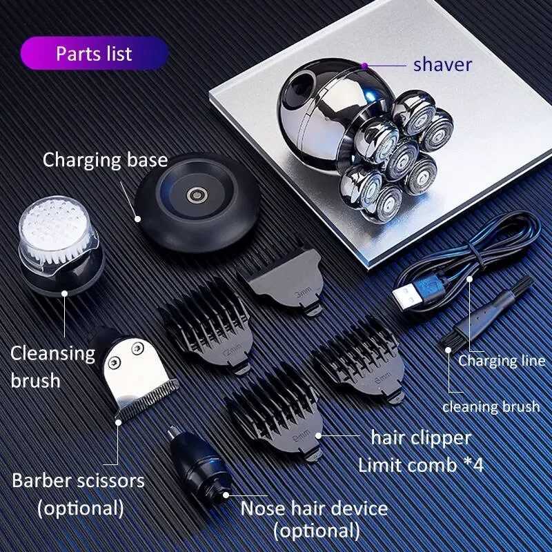7D Floating Cutter Electric Shaver Head Base Charging Portable Men Beard Trimmer Clipper Skull Shaver Waterproof Shaving L251124