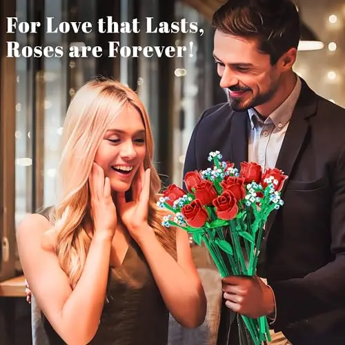 649PCS Romantic Rose Flower Building Blocks Simulated Flower Rose Bouquet Model Bricks Home Decoration Kids DIY Toys Girl Gifts