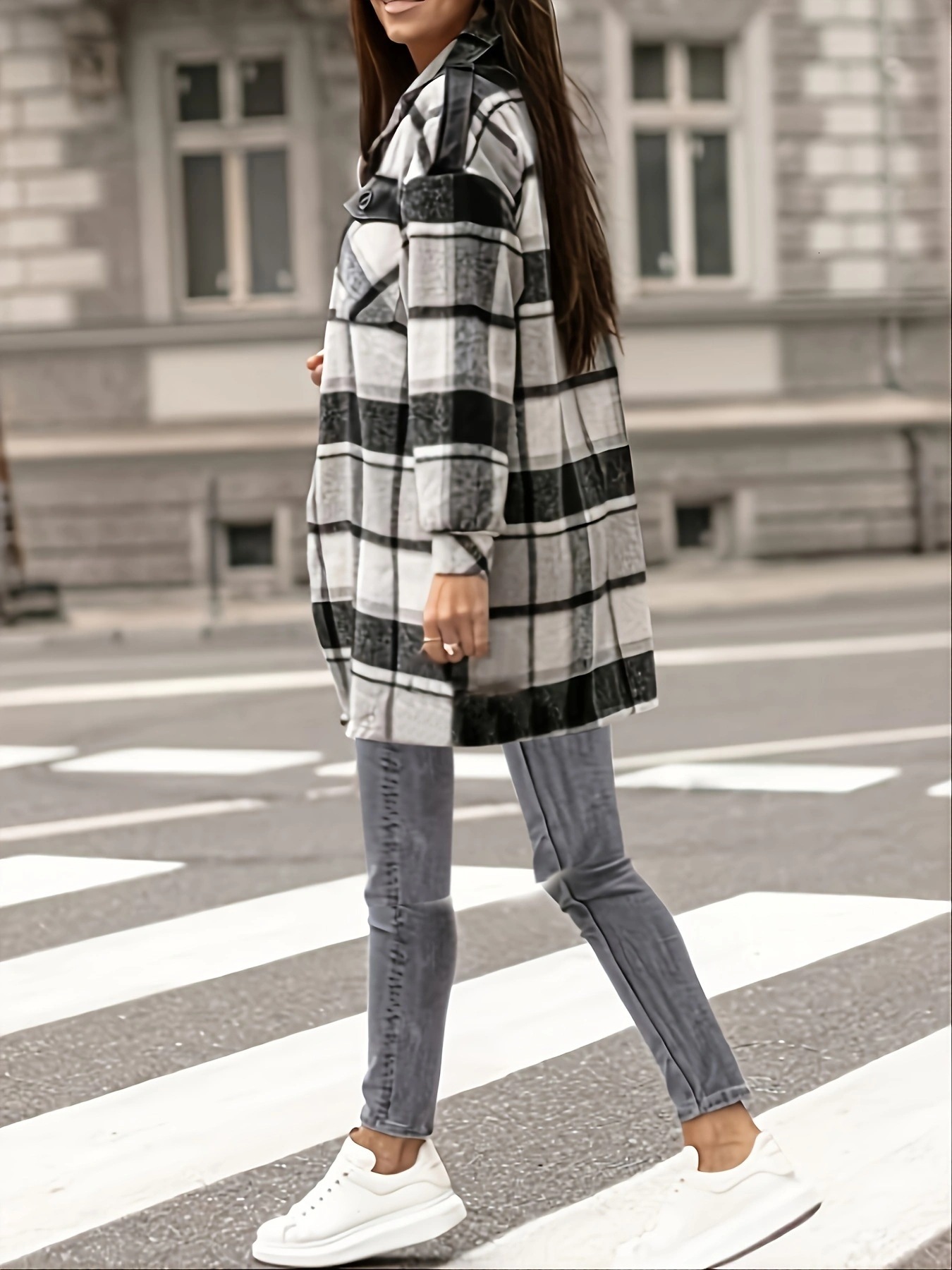 2024 autumn and winter long sleeved checkered suit collar womens coat womens coat